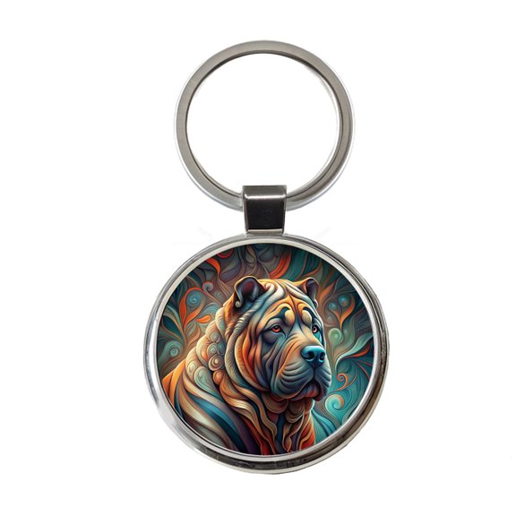 Shar Pei Dog Abstract Stylized Art Metal Round Keychain