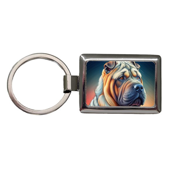 Shar Pei Dog Art Nouveau Metal Rectangle Keychain
