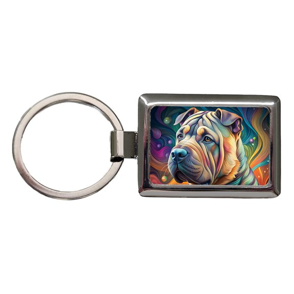 Shar Pei Dog Contemporary Art Metal Rectangle Keychain