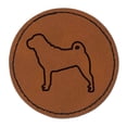 thumbnail image 1 of Shar-Pei Dog Outline 2.5" Faux Leather Round Engraved Iron-On Patch - Brown, 1 of 6