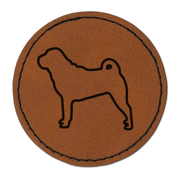Shar-Pei Dog Outline 2.5" Faux Leather Round Engraved Iron-On Patch - Brown