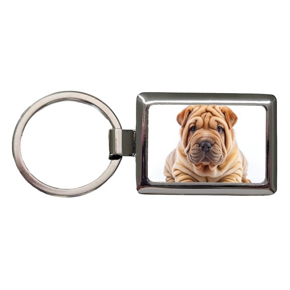 Shar Pei Dog Puppy Photo Metal Rectangle Keychain