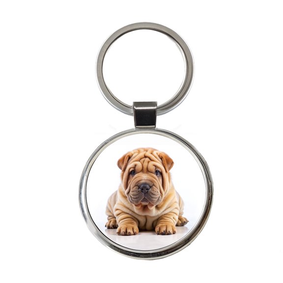Shar Pei Dog Puppy Photo Metal Round Keychain