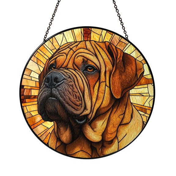 Shar Pei Dog Stained Glass Window Hanging Suncatcher, Canine Decorative Art Panel for Pet Lover Home Accent Gift