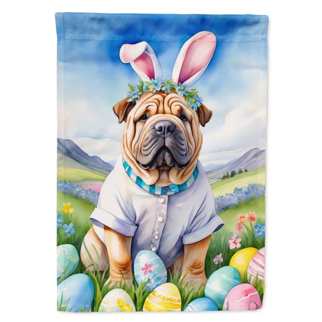 Shar Pei Easter Egg Hunt House Flag 28 in x 40 in