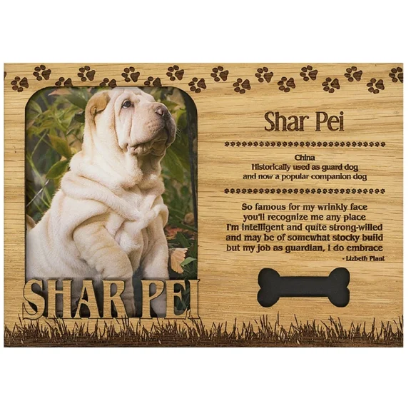 Shar Pei Engraved Wood Picture Frame Magnet