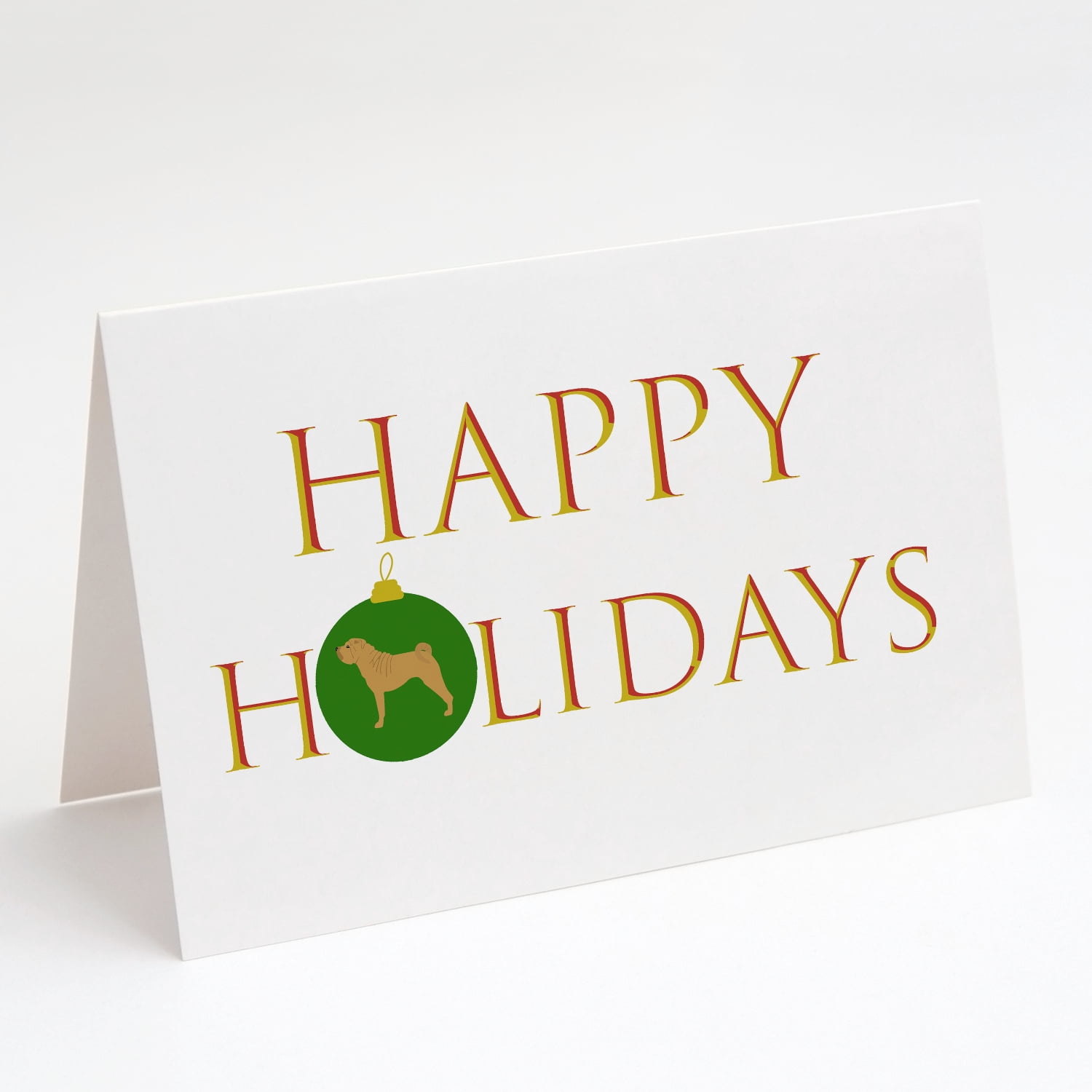 Shar Pei Happy Holidays Greeting Cards and Envelopes Pack of 8 7 in x 5 in