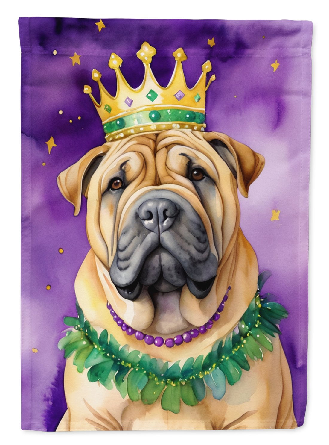 Shar Pei King of Mardi Gras Garden Flag 11.25 in x 15.5 in