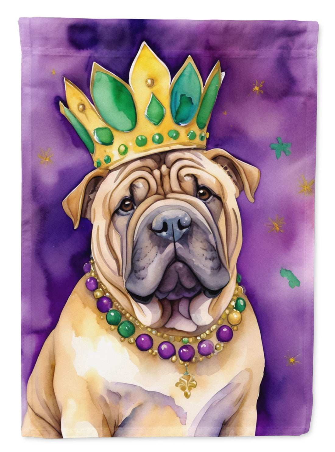 Shar Pei King of Mardi Gras Garden Flag 11.25 in x 15.5 in