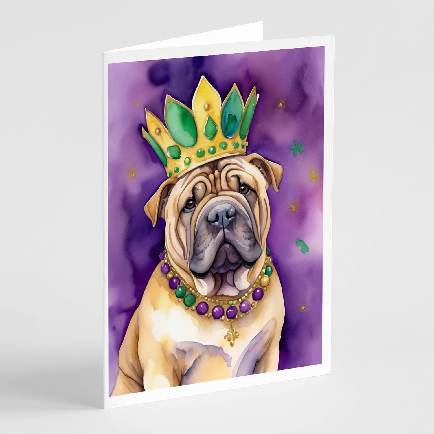 Shar Pei King of Mardi Gras Greeting Cards Pack of 8 7 in x 5 in