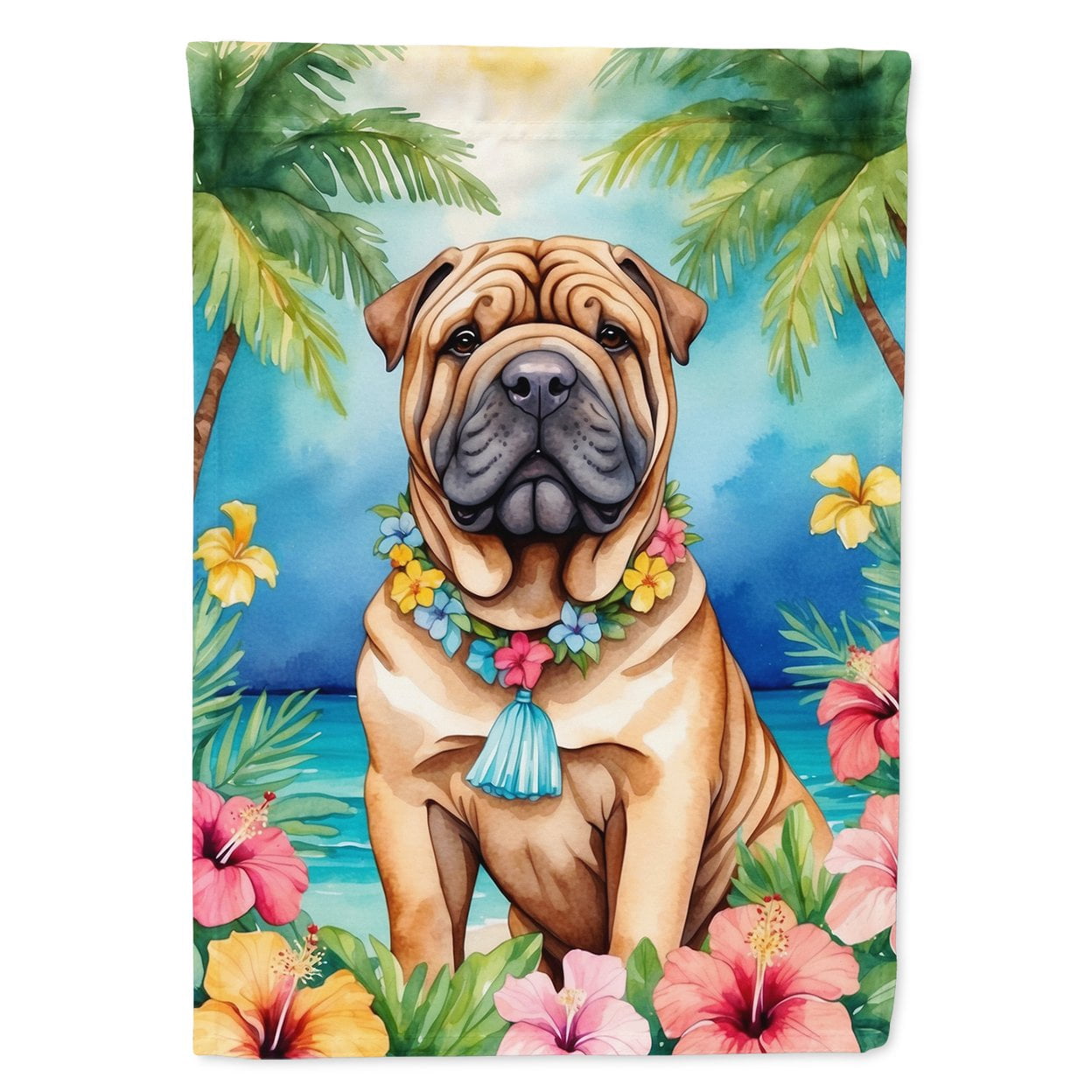 Shar Pei Luau Garden Flag 11.25 in x 15.5 in