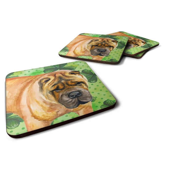 Shar Pei St Patricks Foam Coaster Set of 4 Green