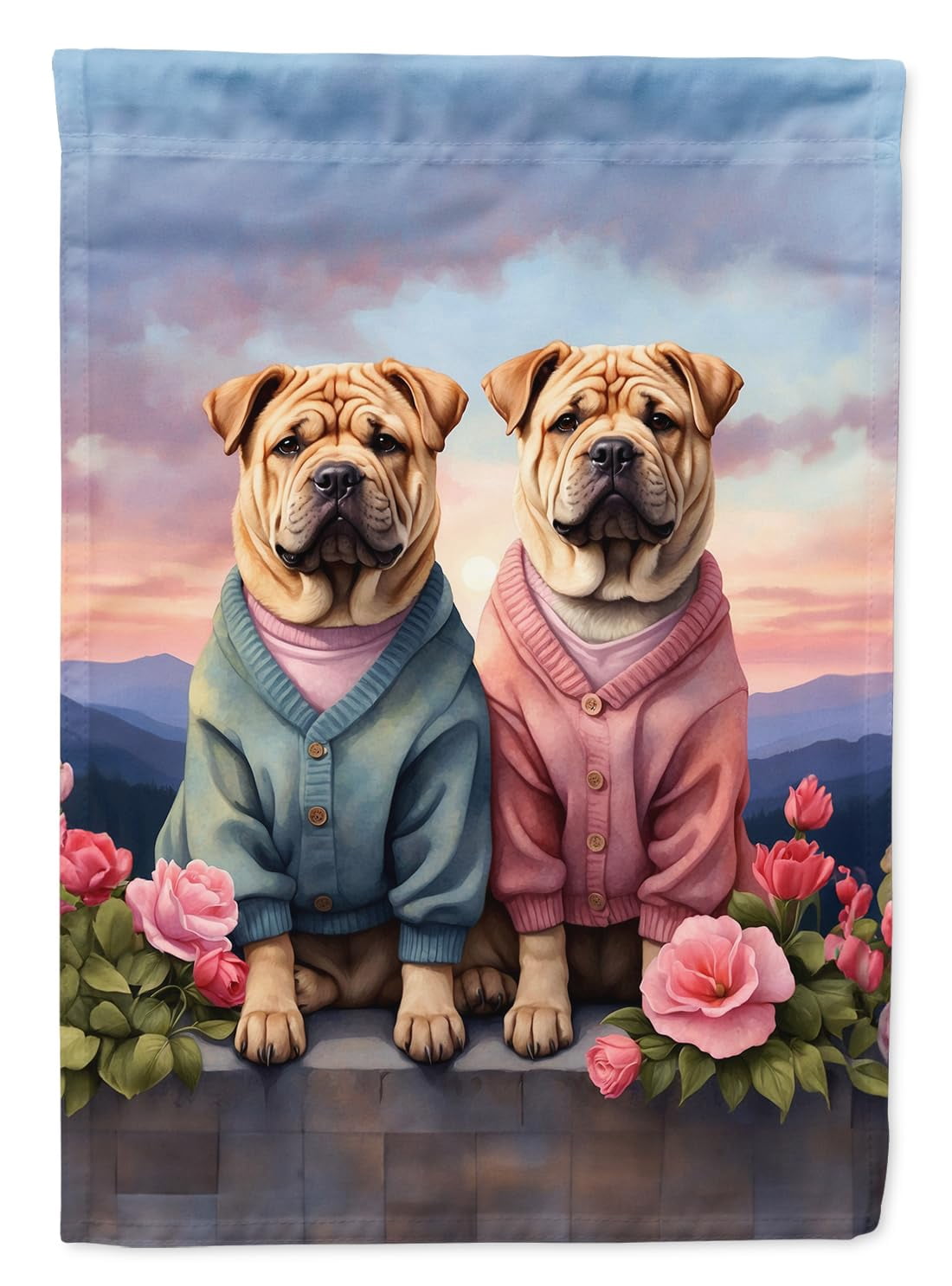 Shar Pei Two Hearts Garden Flag 11.25 in x 15.5 in