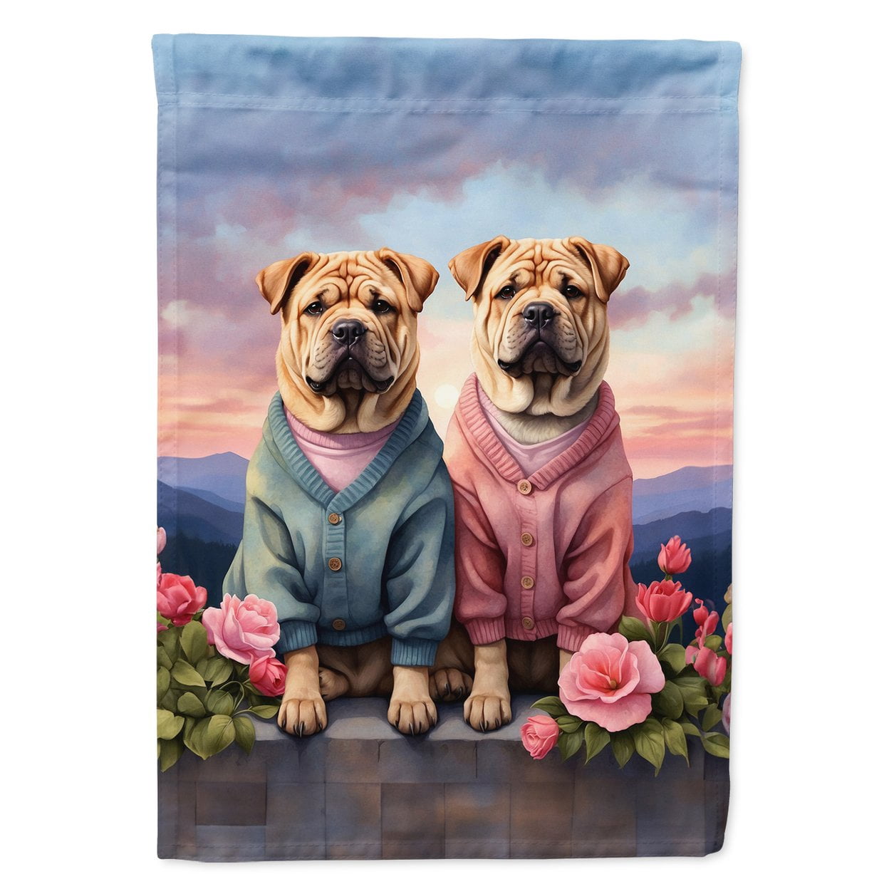 Shar Pei Two Hearts House Flag 28 in x 40 in