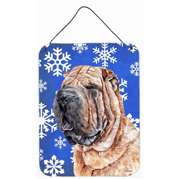 Shar Pei Winter Snowflakes Aluminum Metal Wall Or Door Hanging Prints