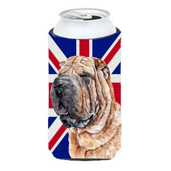 Shar Pei With English Union Jack British Flag Tall Boy bottle sleeve Hugger - 22 To 24 Oz.