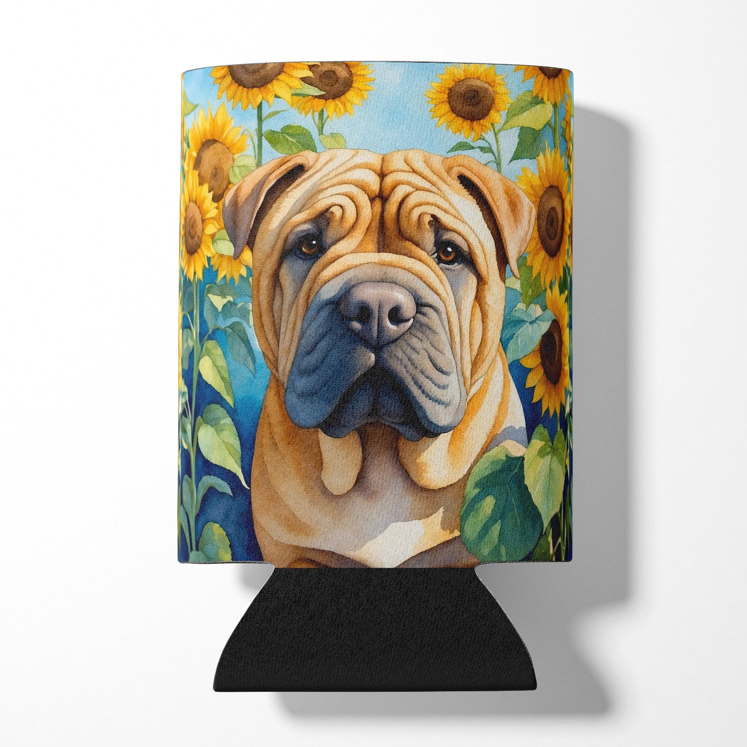 Shar Pei in Sunflowers Can or Bottle Hugger 3 in x 5 in