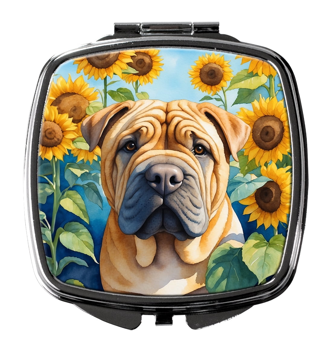 Shar Pei in Sunflowers Compact Mirror 2.75 in x 3 in