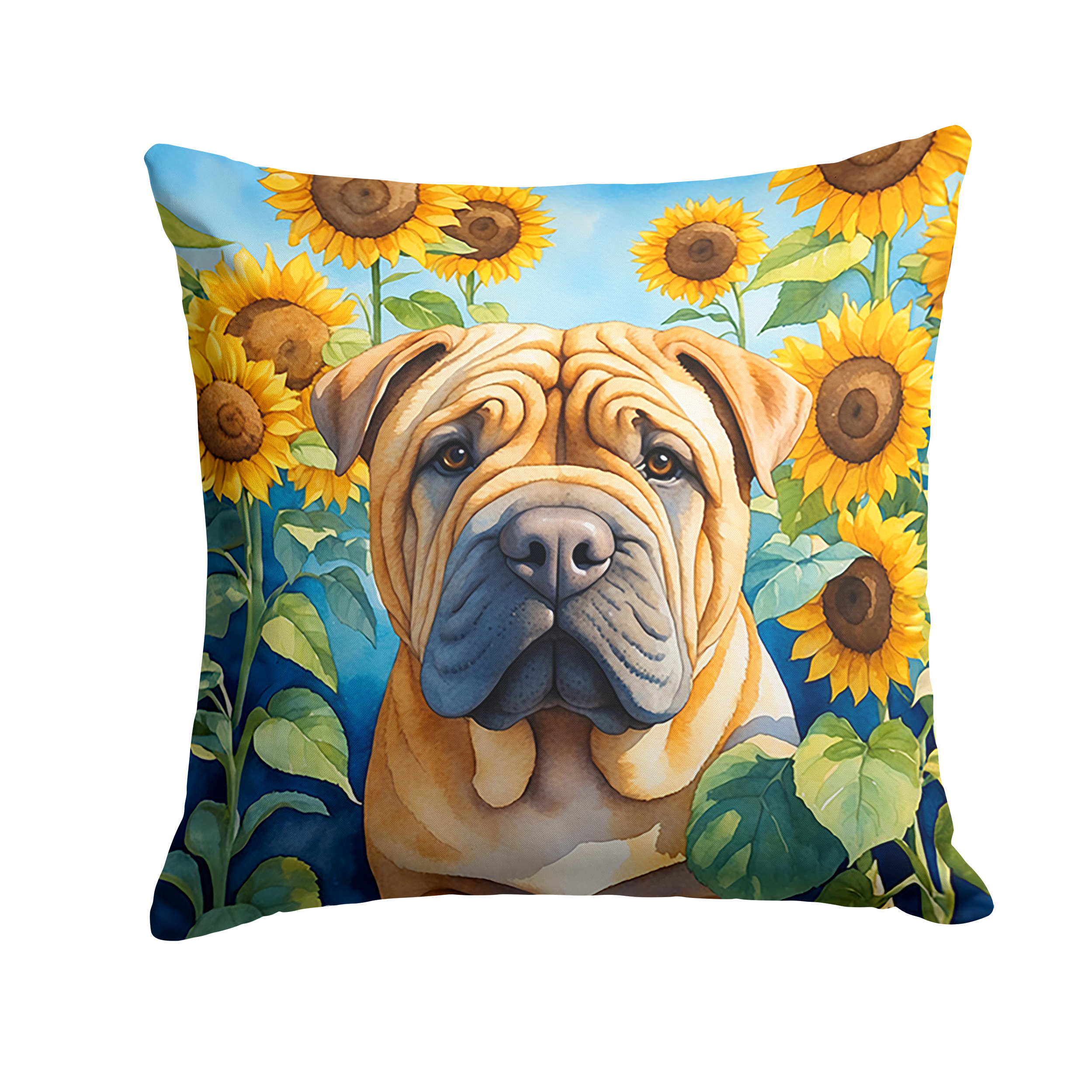 Shar Pei in Sunflowers Throw Pillow 18 in x 18 in