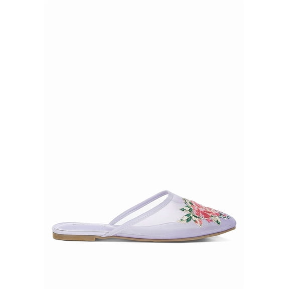 London Rag Shara Floral Embroidered Womens Mesh Mules