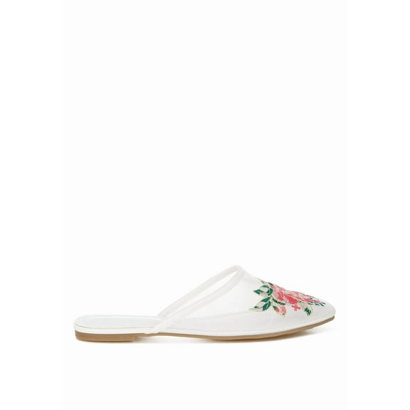London Rag Shara Floral Embroidered Womens Mesh Mules