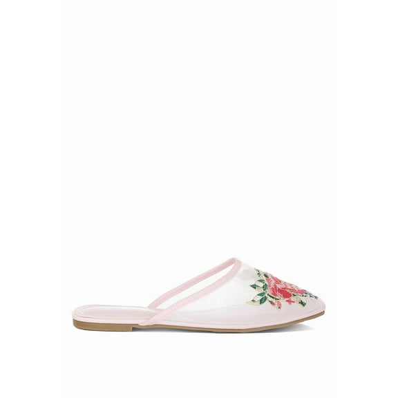 London Rag Shara Floral Embroidered Womens Mesh Mules