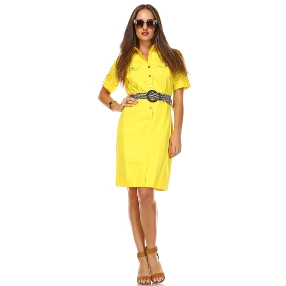 Sharagano Women's Short Sleeve Belted Dress - Yellow - 12