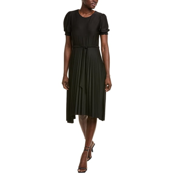 Sharagano womens Puff Sleeve Midi Dress, 12, Black