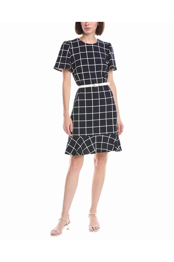 womens  Short Sleeve A Line Dress, 12, Navy