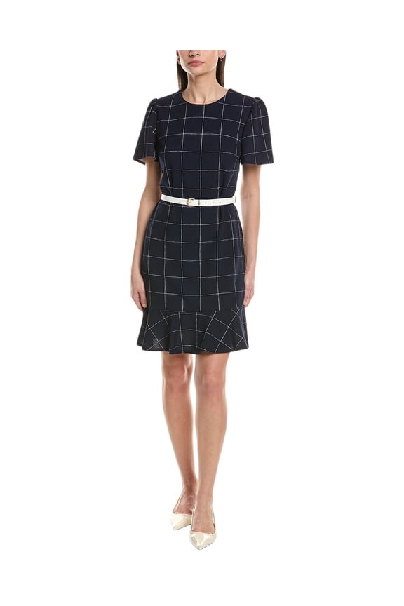 womens Short Sleeve A Line Dress, 14, Navy