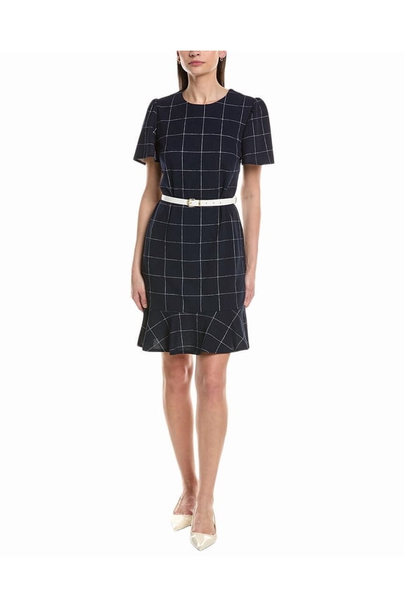 womens Short Sleeve A Line Dress, 16, Navy