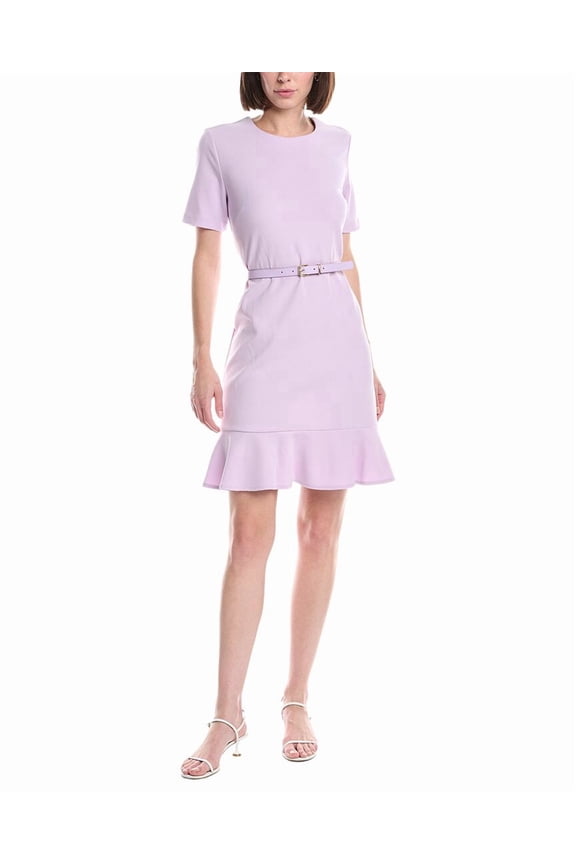 womens Short Sleeve A Line Dress, 6, Purple