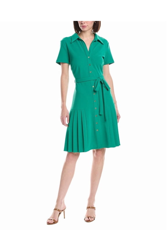 womens  Short Sleeve Shirtdress, 10, Green