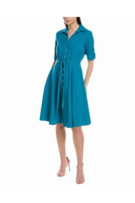 womens Short Sleeve Shirtdress, 12, Blue