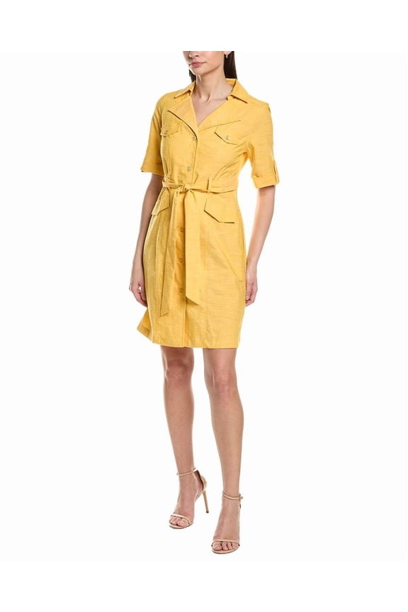 womens  Short Sleeve Shirtdress, 8, Yellow