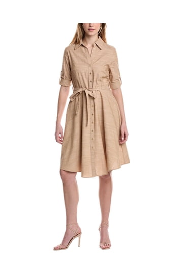 chinese dress ladies Sharagano Women's Short Sleeve Casual Shirt Dress with Front Pockets,  Apricot, 6 at Amazon Women's Clothing store