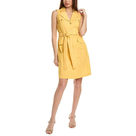 Sharagano womens Tie Waist Shirtdress, 14, Yellow