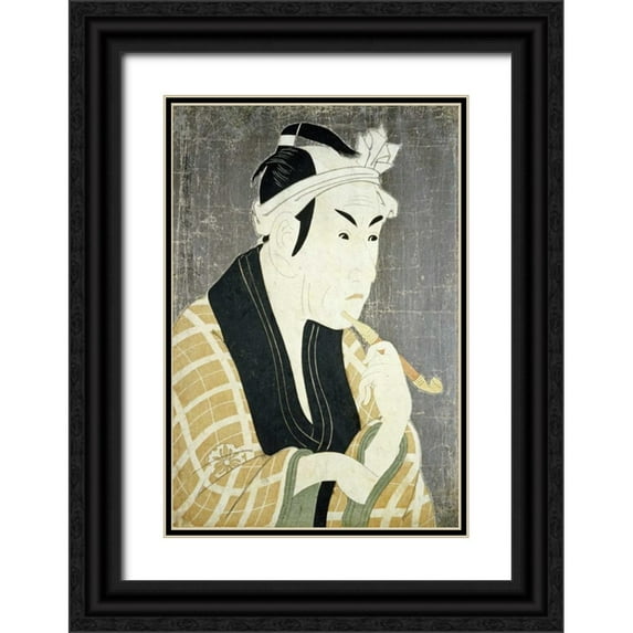 Sharaku, Toshusai 11x14 Black Ornate Wood Framed with Double Matting Museum Art Print Titled - Matsumobo Koshiro IV