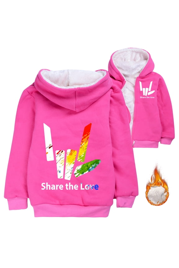 Share the Love Girls' Hoodie Boys' Pure Cotton Double Layer Plush Thickened Non Inverted Zipper cardigan Cotton Jacket, Suitable for Children Aged 5-12