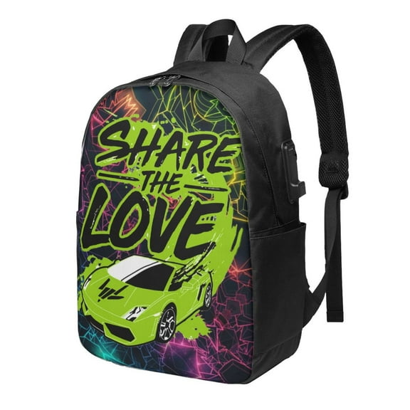 Share The Love USB Backpack Laptop Bags Bookbags Shoulders Backpacks Travel Daypack for Men Women