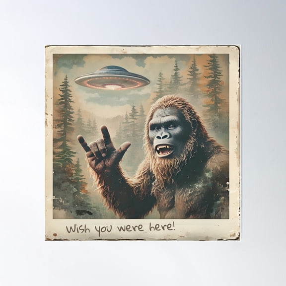 Share Your Vacation Pic- Bigfoot & Ufo Poster Wall Art, Modern Wall Decor For Living Room Bedroom, 30x30 UNFRAMED