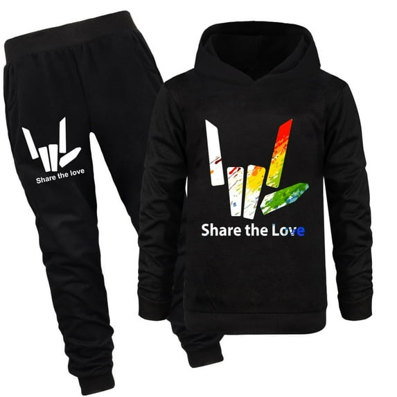 Share the Love 6-13-year-old boy and girl hoodie set cartoon pure cotton pullover long sleeved hoodie+pants set