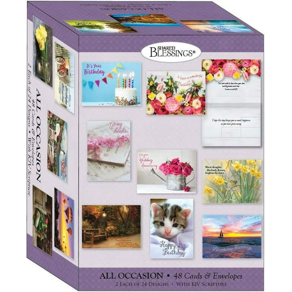 Shared Blessings 48 Count All Occasion Greeting Cards, King James Version Scripture, Religious Inspirational with Envelopes, Assorted Designs