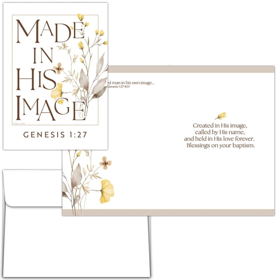 Shared Blessings Baptism Card, Made In His Image Floral Design, Religious KJV Scripture with Envelope, Bible Verse Christian Baby Keepsake