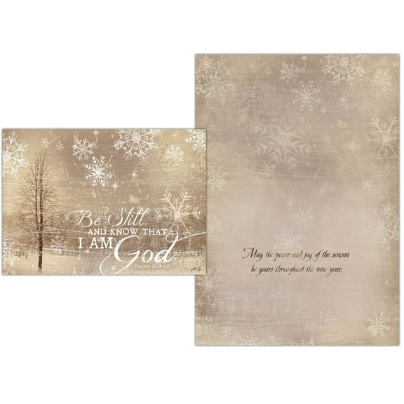 Shared Blessings Be Still and Know 1 Count Religious Christmas Card with King James Version Scripture, Snowy Woods KJV Christmas Card with Envelope