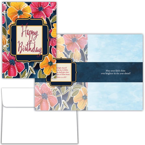 Shared Blessings Birthday Card for Women with Scripture, Red and Gold Blooms Floral Design, Psalms 37:4 KJV Faith-Filled Birth Day Greetings