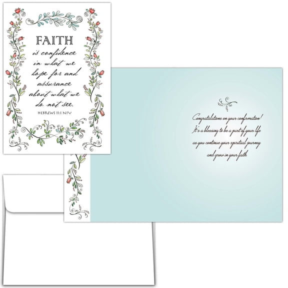 Shared Blessings Confirmation Card, Faith Is Confidence Floral Design, Religious NIV Scripture with Envelope