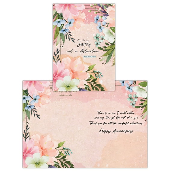 Shared Blessings Flower Box 1 Count Happy Anniversary Card with Bible Verse and Ralph Waldo Emerson Quote, Religious KJV Scripture, Envelope Included