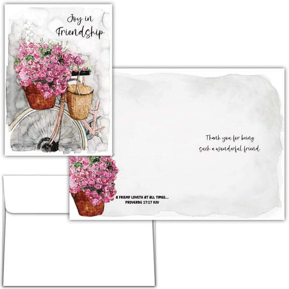 Shared Blessings Joy in Friendship Greeting Card with KJV Scripture, 5x7 Inch Christian Watercolor Cards with Envelope