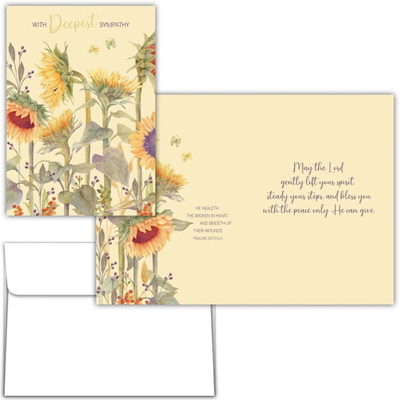 Shared Blessings KJV Religious Sympathy Card, Sunflowers Scripture 5x7 Inch Floral Condolences with Envelope